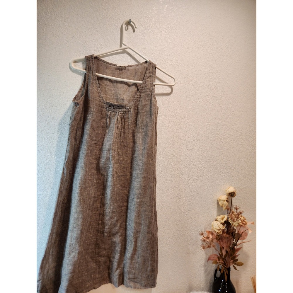 Eileen Fisher 100% Linen Tank Dress XS Brown Natural Minimalist Travel‎ Casual